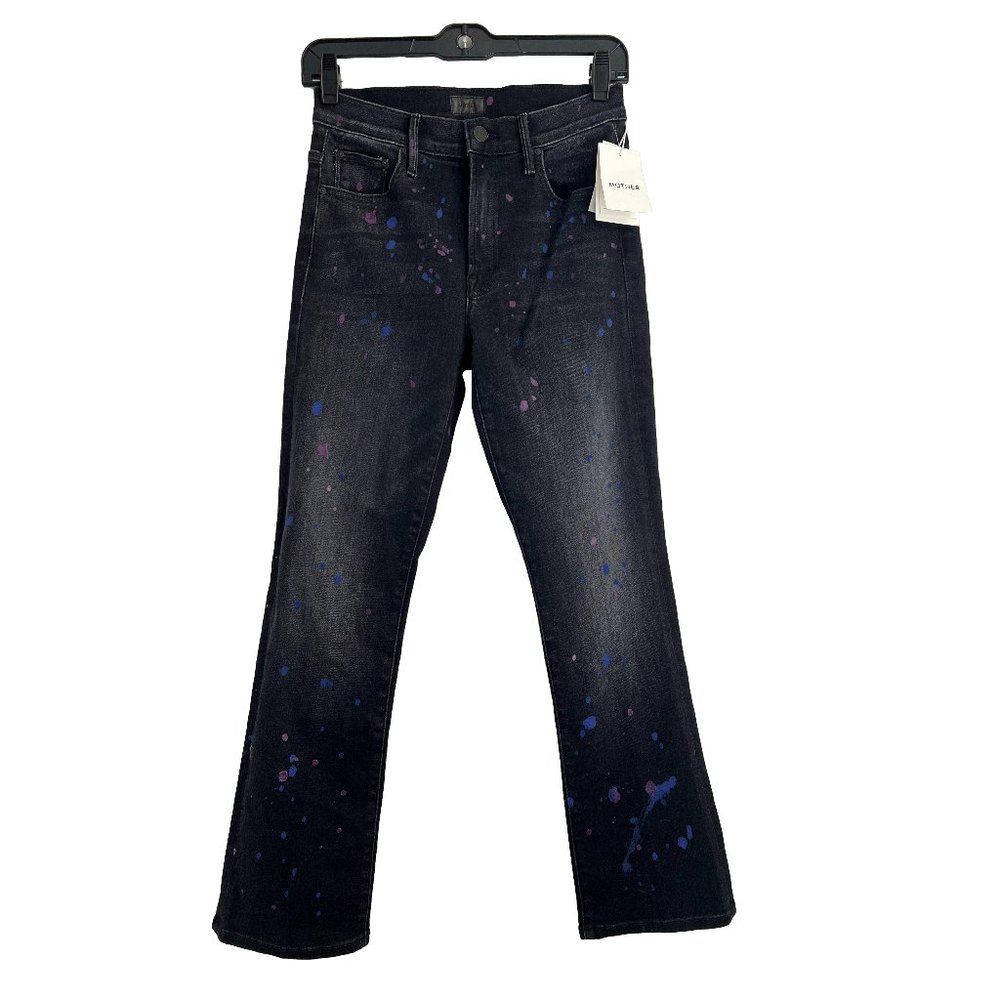 Mother The Insider Ankle Black Straight Leg Splatter Jeans in Rain City Lights